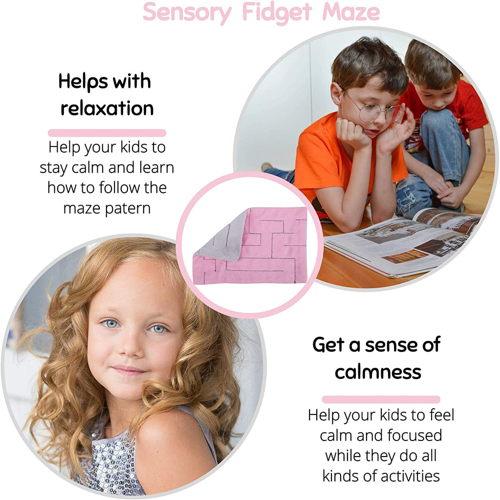 Weighted Lap Pad for Kids Blanket – 5 Lbs. Bundled with Fidget Marble Maze – Sensory Tools, Sensory Weighted Lap Blanket, (Pink/Gray)