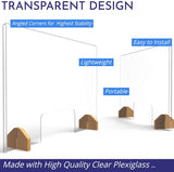 Sneeze Guard Plexiglass Shield for Counter –2 Pack Wooden Bases and Transaction Window –46.5 inches Wide by 24 inches Tall, Freestanding Protective Plastic Acrylic Barrier for Countertop and Desk