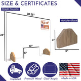 Sneeze Guard Plexiglass Shield for Counter –3 PACK Wooden Red Oak Bases and Transaction Window – 30 inches Wide by 23 inches Tall, Freestanding Protective Plastic Acrylic Barrier for Countertop Desk