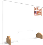 Sneeze Guard Plexiglass Shield for Counter – with Wooden Red Oak Bases and Transaction Window – 30 inches Wide by 23 inches Tall, Freestanding Protective Plastic Acrylic Barrier for Countertop or Desk