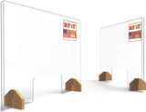 Sneeze Guard Plexiglass Shield for Counter –2 PACK Wooden Red Oak Bases and Transaction Window – 30 inches Wide by 23 inches Tall, Freestanding Protective Plastic Acrylic Barrier for Countertop Desk