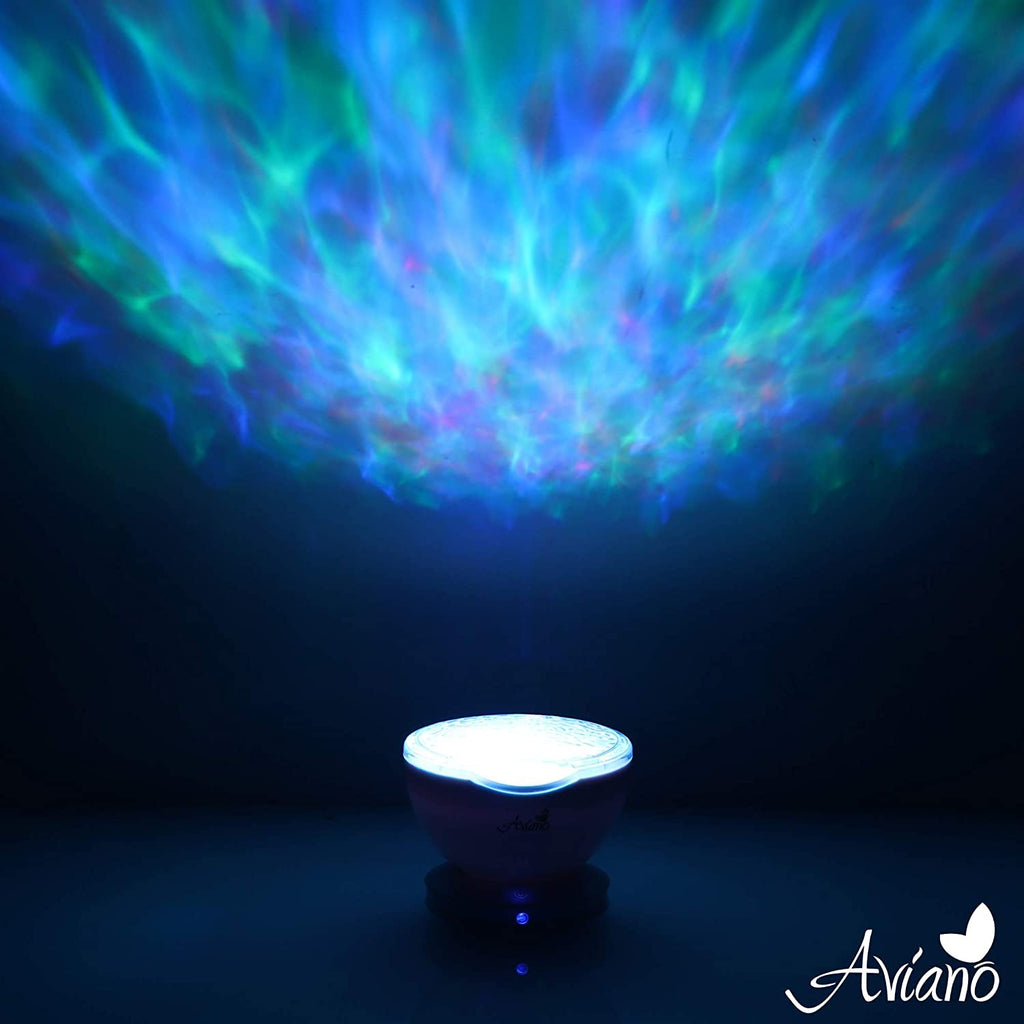 Wave Light Projector for Autism Sensory Toys –Bundle with Blue Compression Sensory Blanket –Features 7 Sensory Lights, 6 Relaxing Sounds with AUX Cable– LED Color Stimulation for Autism Gifts