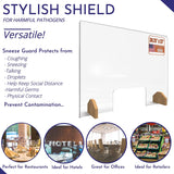 Sneeze Guard Plexiglass Shield for Counter – with Wooden Red Oak Bases and Transaction Window – 30 inches Wide by 23 inches Tall, Freestanding Protective Plastic Acrylic Barrier for Countertop or Desk